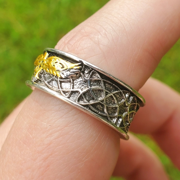 American Patriot Golden Eagle Elvish Ring Size 9 - Picture 3 of 7